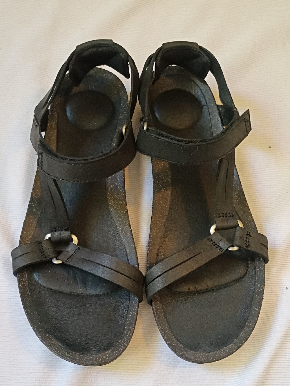Teva Flat Black Leather Small Wedge Sandal